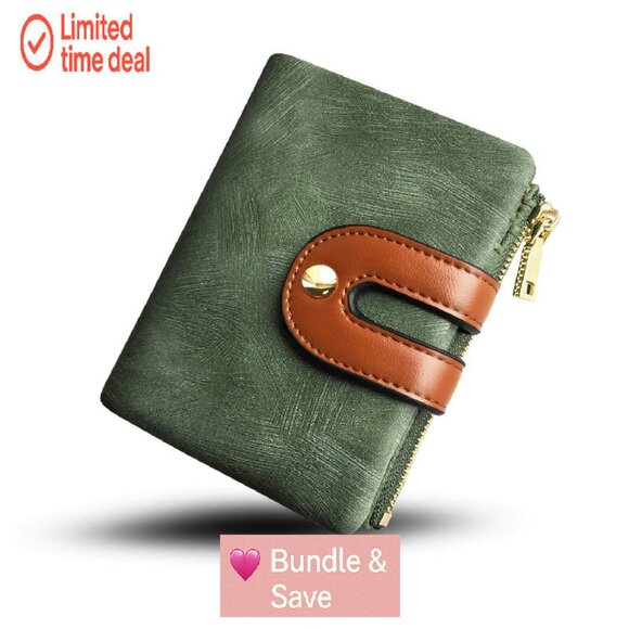 Slim Bifold RFID Wallet with Zipper Coin Pocket - PU Leather Compact - Picture 1 of 8